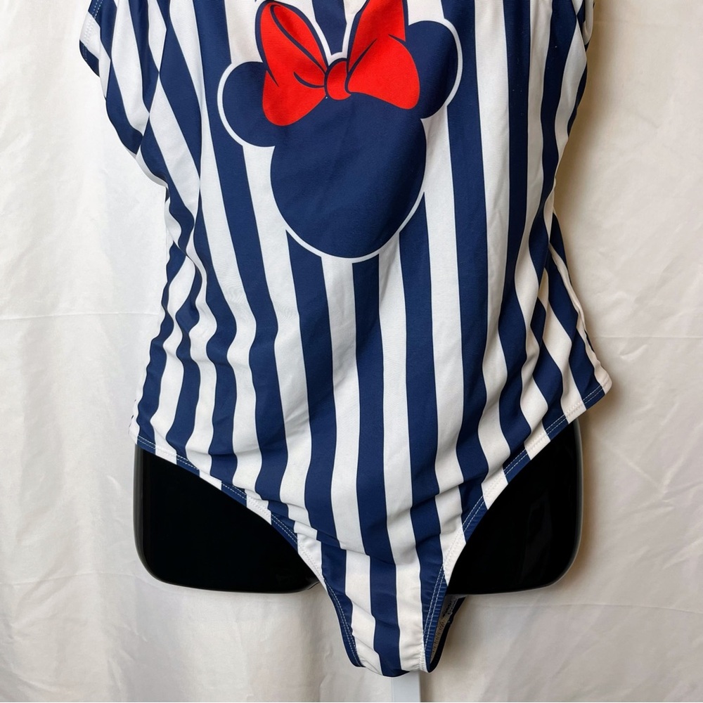 Disney Womens Minnie Mouse Swimsuit XL One Piece Striped Red Bow Nautical Cruise - Picture 3 of 9